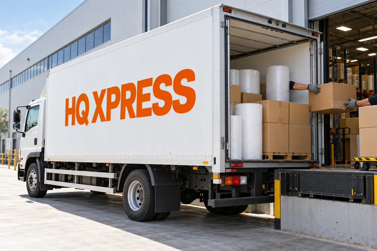 Xe tải HQ Xpress nhận hàng tại kho bao bì